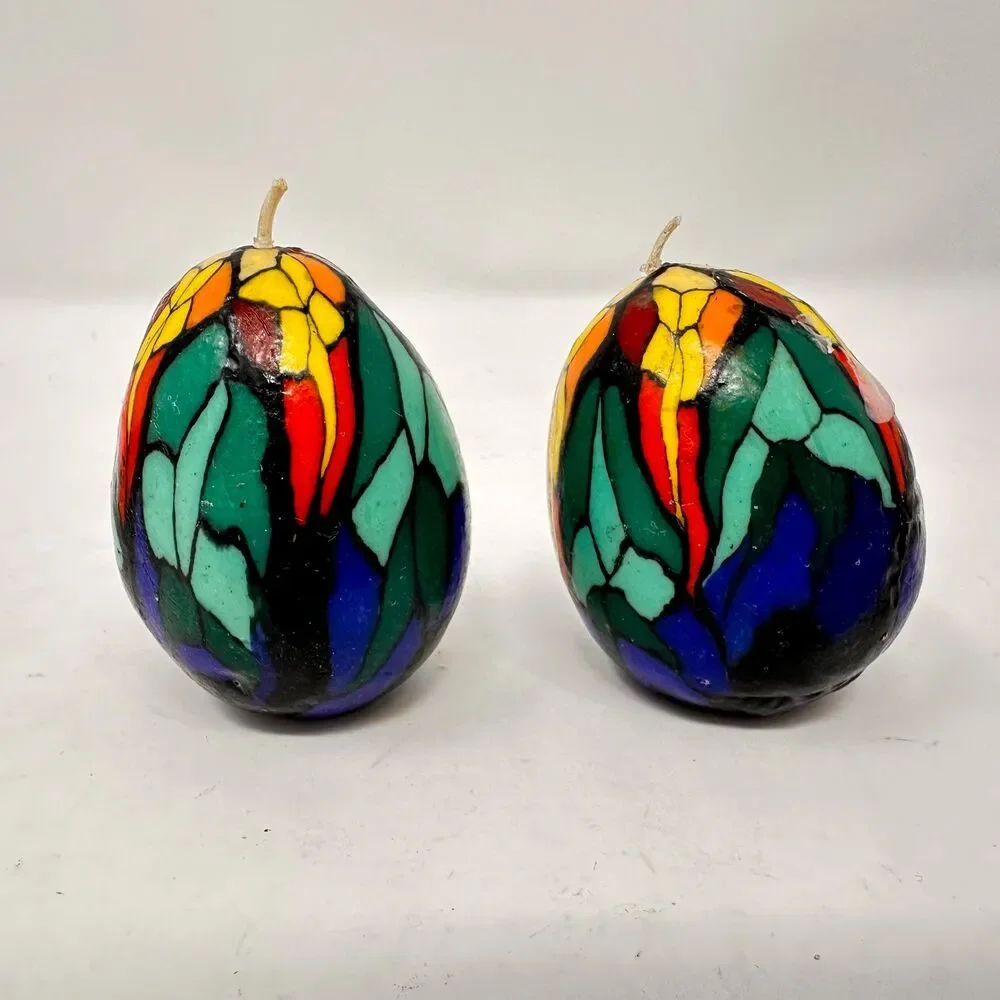 Vintage Multicolor Floral Egg Candles Set of 7 Candle & Egg collectors 2.5”